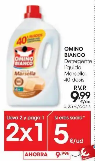 Eroski Omino bianco detergente líquido marsella 40 dosis oferta