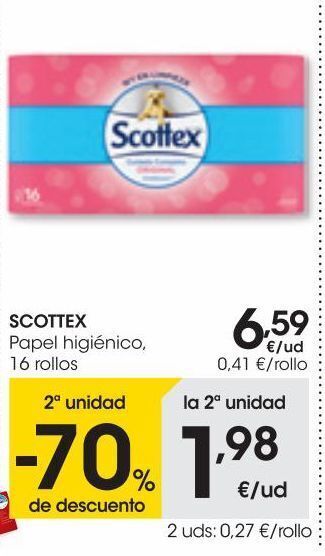 Eroski Scottex papel higiénico 16 rollos oferta