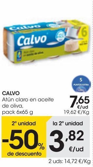 Eroski Calvo atún claro en aceite de oliva pack 6x65 g oferta