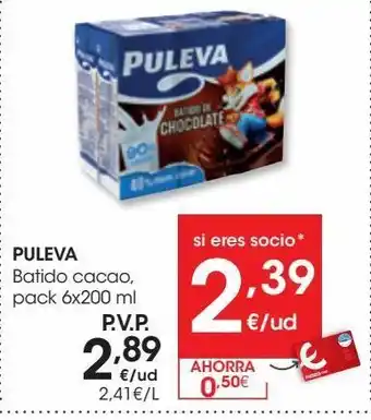 Eroski Batido cacao pack 6x200 ml puleva oferta