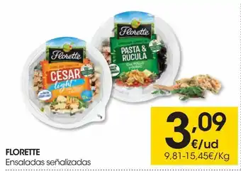 Eroski Ensalada de pasta y rúcula c/pollo queso 315 g florette oferta