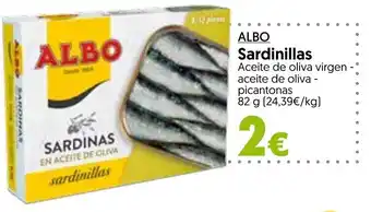 Hiper Usera ALBO Sardinillas Aceite de oliva virgen aceite de oliva - picantonas 82 g (24,39€/kg) oferta