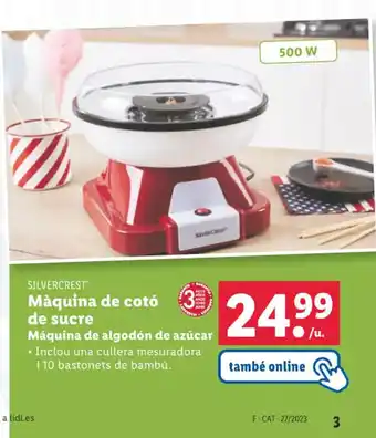 Lidl SILVERCREST Màquina de cotó de sucre Máquina de algodón de azúcar Inclou una cullera mesuradora oferta