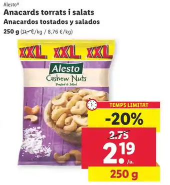 Lidl Alesto® Anacards torrats i salats Anacardos tostados y salados oferta