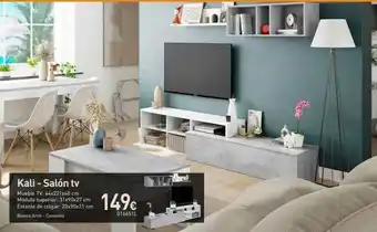 Kali - salón tv mueble tv: 44x221x40 cm módulo superior: 31x90x27 cm estante de colgar: 20x90x21 cm blanco artik - cemento 