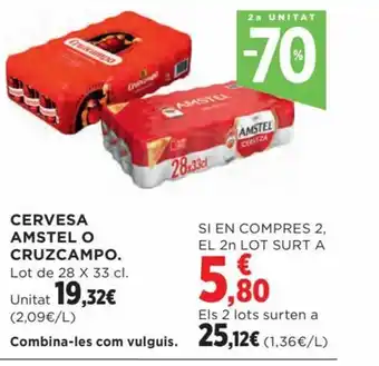 Hipercor CERVESA AMSTEL O CRUZCAMPO. Lot de 28 X 33 cl. oferta