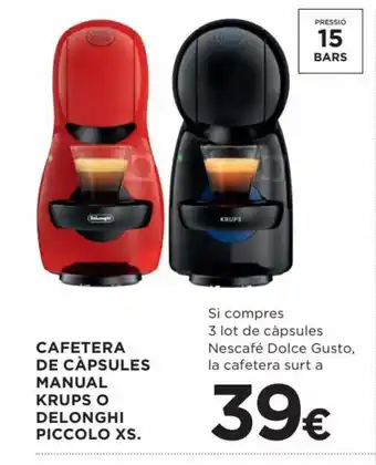 Hipercor CAFETERA DE CÀPSULES MANUAL KRUPS O DELONGHI PICCOLO XS. oferta