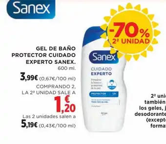 Hipercor GEL DE BAÑO PROTECTOR CUIDADO EXPERTO SANEX. oferta