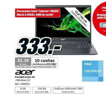 MediaMarkt Acer Portátil A315-34 oferta