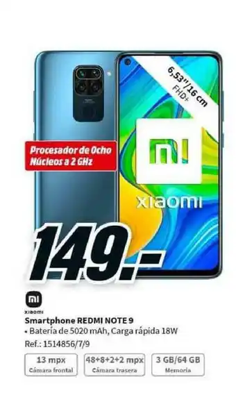MediaMarkt Mi Smartphone Redmi Note 9 oferta