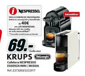 MediaMarkt Krups Delonghi Cafetera Nespresso Essenza Mini Inissia oferta