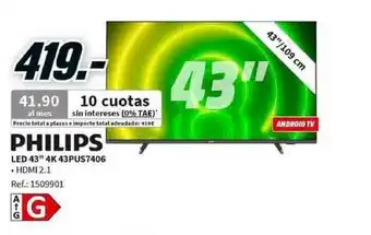 MediaMarkt Philips Led 43'' 4k 43pus7406 oferta