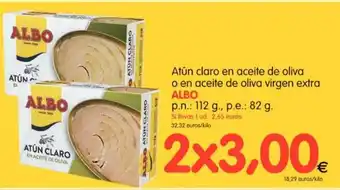 Alimerka Albo Atún claro en aceite de oliva o en aceite de oliva virgen extra, p.n: 112g, p.e: 82g oferta