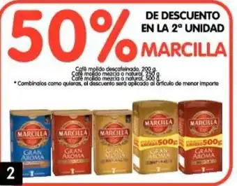 Alimerka Marcilla Café molido descafeinado 200g, Café molido mezcla o natural 250g, Café molido mezcla o natural 500g oferta