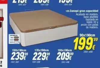 Rapimueble 150x190cm 135x190cm 105x190cm 239 229 209€ 1841.500 1841.498 1841.496 125.canapé gran capacidad acabado en madera. ba oferta