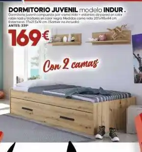 Tifón Hipermueble Con 2 camas dormitorio juvenil modelo indur. dormitorio juvenil compuesto por camo nido estantes de pared en color rable no oferta