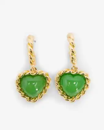 CUPLÉ Pendientes corazon piedras verde oferta