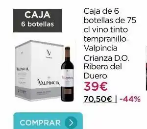 La tienda en casa Caja 6 botellas ancia valpincia comprar caja de 6 botellas de 75 cl vino tinto tempranillo valpincia crianza d.o. ribera oferta