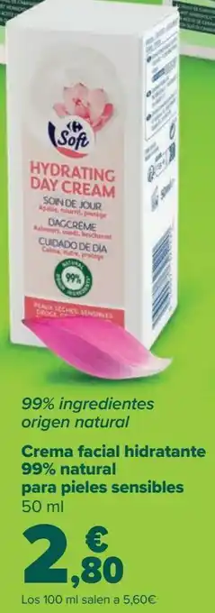 Carrefour Crema facial hidratante 99% natural para pieles sensibles oferta