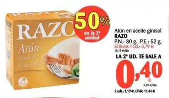 Alimerka Razo Atún en aceite girasol, P.n.: 80g, P.e.: 52g oferta
