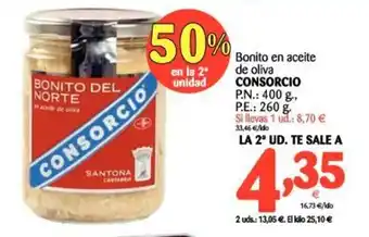Alimerka Consorcio Bonito en aceite, P.n.: 400g, P.e.: 260g oferta