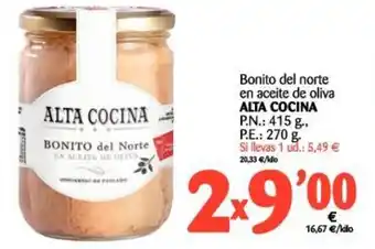 Alimerka Alta Cocina Bonito del norte en aceite de oliva, P.n.: 415g, P.e.: 270g oferta