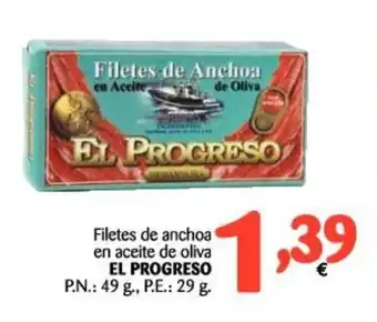 Alimerka El Progreso Filetes de anchoa en aceite de oliva, P.n.: 49g, P.e.: 29g oferta