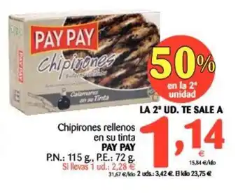 Alimerka Pay Pay Chipirones rellenos en su tinta, P.n.: 115g, P.e.: 72g oferta