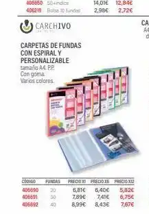 Carlin Codigo 406690 406691 406692 carpetas de fundas con espiral y personalizable tamaño a4. p.p. con goma varios colores. 30 4 oferta