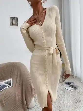 Shein Shein frenchy vestido de punto ajustado con botón con cinturón oferta