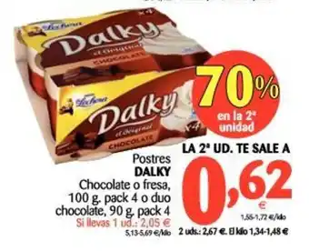 Alimerka Dalky Postres Chocolate o fresa 100g. pack 4 o duo chocolate, 90g. pack 4 oferta