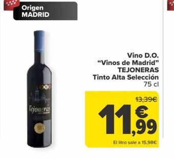 Carrefour Vino D.O. "Vinos de Madrid" TEJONERAS Tinto Alta Selección oferta