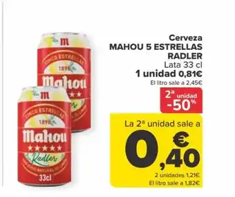 Carrefour Cerveza MAHOU 5 ESTRELLAS RADLER Lata 33 cl oferta