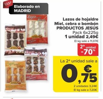 Carrefour Lazos de hojaldre Miel, cebra o bombón PRODUCTOS JESÚS oferta