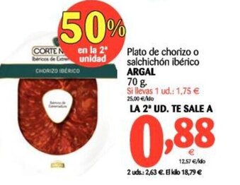 Alimerka Argal Plato de chorizo o salchichón ibérico 70g oferta