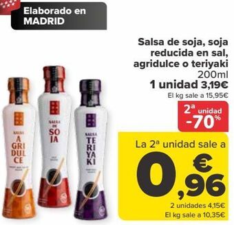 Carrefour Salsa de soja, soja reducida en sal, agridulce o teriyaki oferta