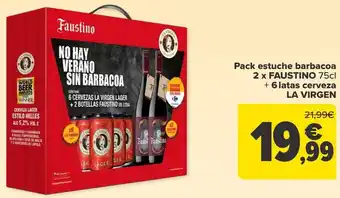 Carrefour Pack estuche barbacoa 2 x faustine + 6 latas cervezas la virgen oferta