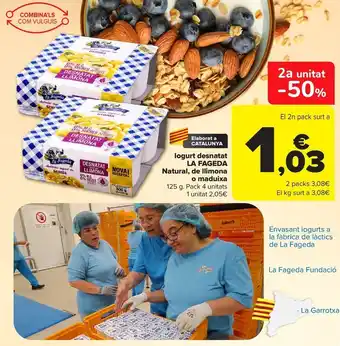 Carrefour Iogurt desnatat la fageda natural, de llimona o maduixa oferta