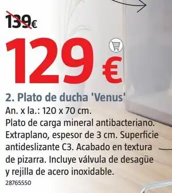 Bauhaus *plato ducha venus 120x70 cm blanco oferta