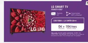 Yoigo Lg uhd lg smart tv 55uq751colf pantalla 55 con fibra + la sinfin gboo 0€ + 16€/mes fadinicial dura tal:6.15% comisión oferta