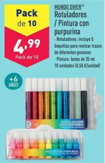 ALDI Rotuladores / pintura con purpurina mundo diver oferta