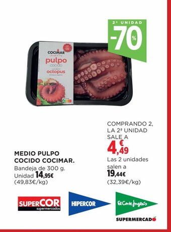 Hipercor MEDIO PULPO COCIDO COCIMAR oferta