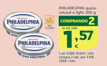 HiperDino PHILADELPHIA queso natural o light, 200 g oferta