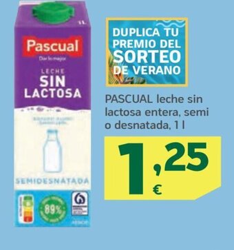 HiperDino PASCUAL leche sin lactosa entera, semi o desnatada, 11 oferta