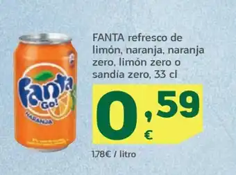 HiperDino FANTA refresco de limón, naranja, naranja zero, limón zero o sandía zero, 33 cl oferta
