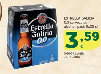HiperDino ESTRELLA GALICIA 0,0 cerveza sin alcohol, pack 6x25 cl oferta