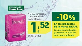 HiperDino NERAL compresa clásica normal, pack 20 uds. oferta