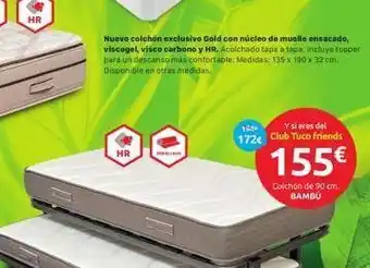 Tuco Hr nuevo colchón exclusivo gold con núcleo de muelle ensacado, viscogel, visco carbono y hr. acolchado tapa a tapa. incluye oferta