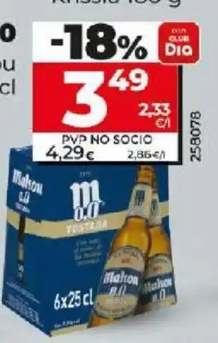 Dia Cerveza 0,0 Tostada Mahou pack-6 x 25 cl oferta