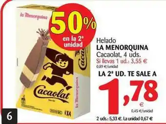 Alimerka Helado Ma Menorquina Cacaolat 50% En La 2a Unidad oferta
